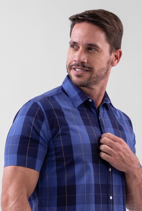 Blue Yellow Blue Check Short Sleeve Casual Shirt