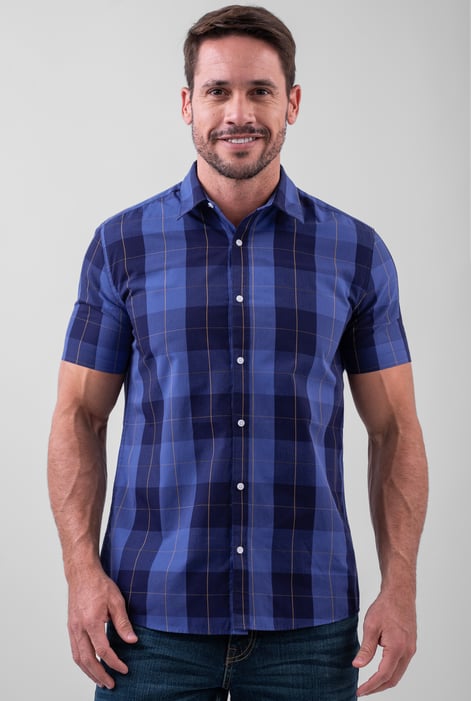 Blue Yellow Blue Check Short Sleeve Casual Shirt