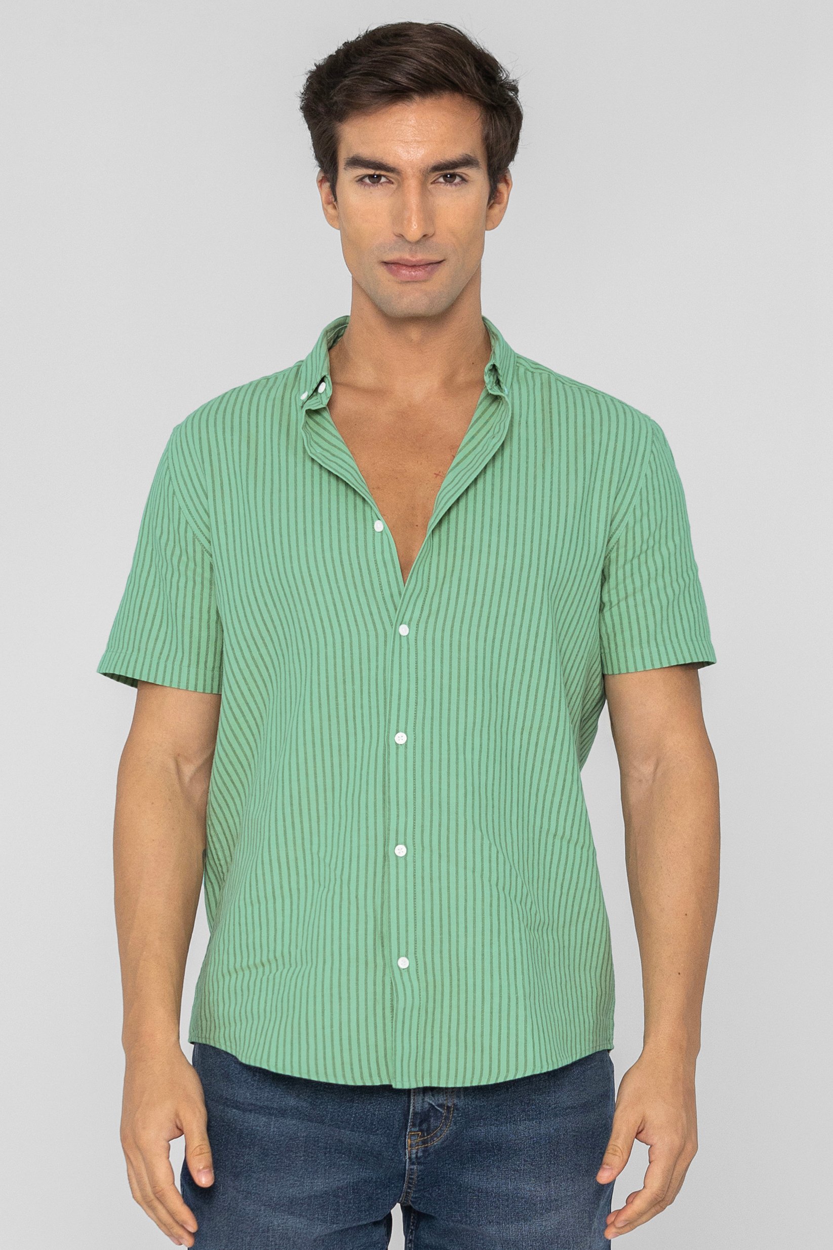 Enorsia Men's Green Stripe Short Sleeve Shirt - Uk Xxl