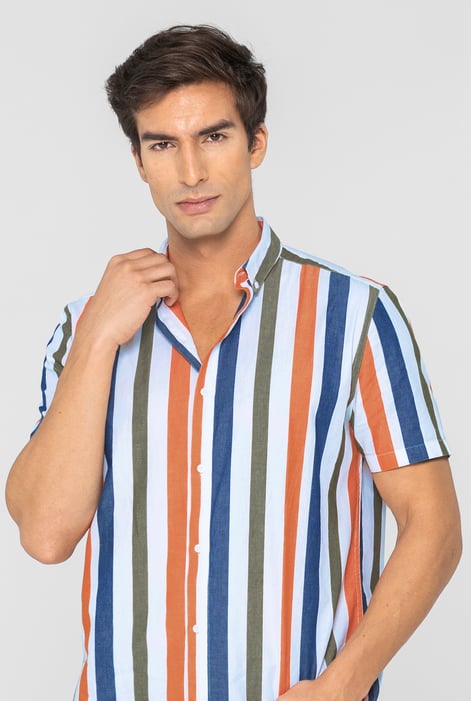 Orange Button Down Short Sleeve Shirt