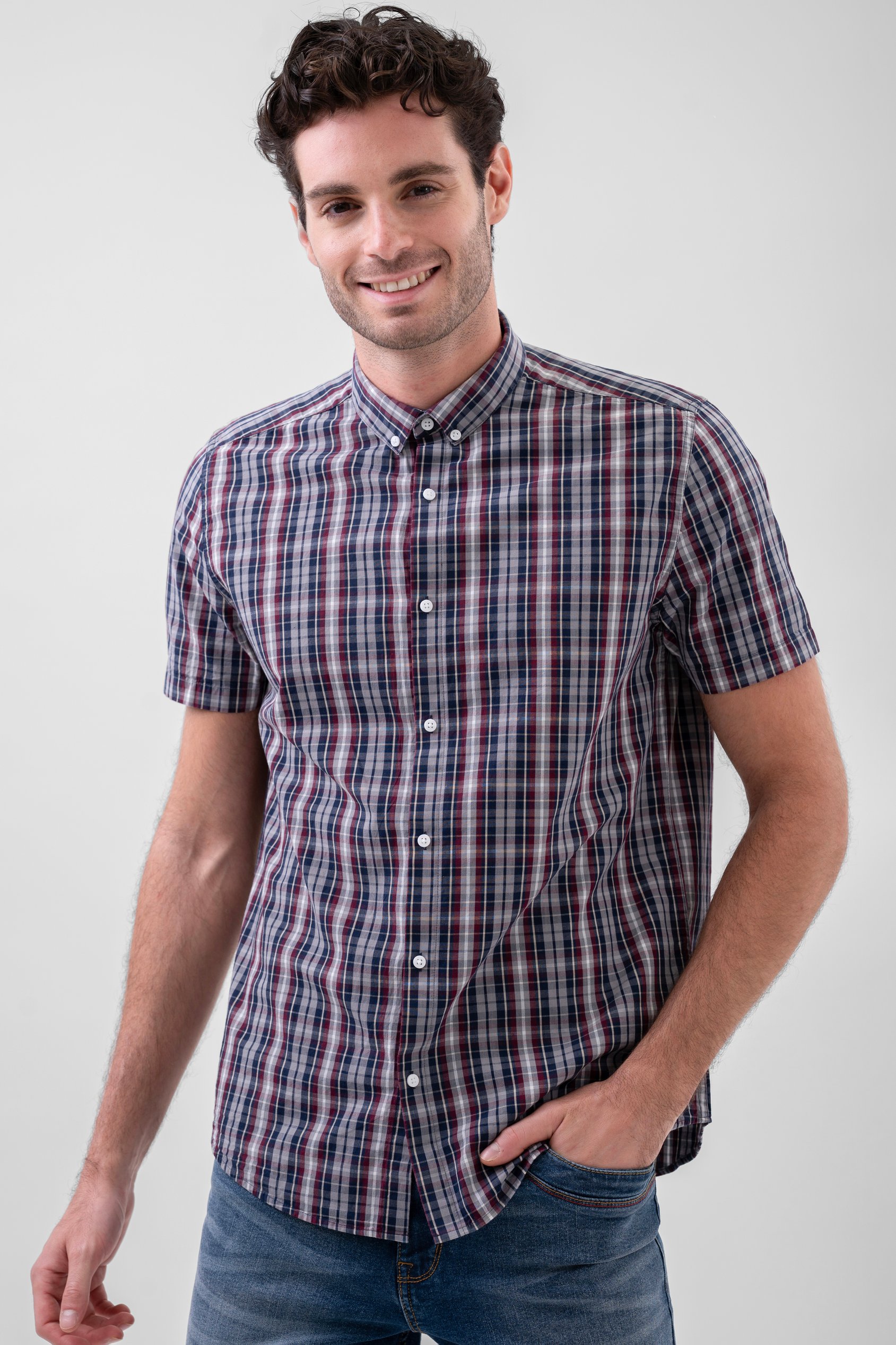 Enorsia Men's Navy Button Down Short Sleeve Shirt - Uk L