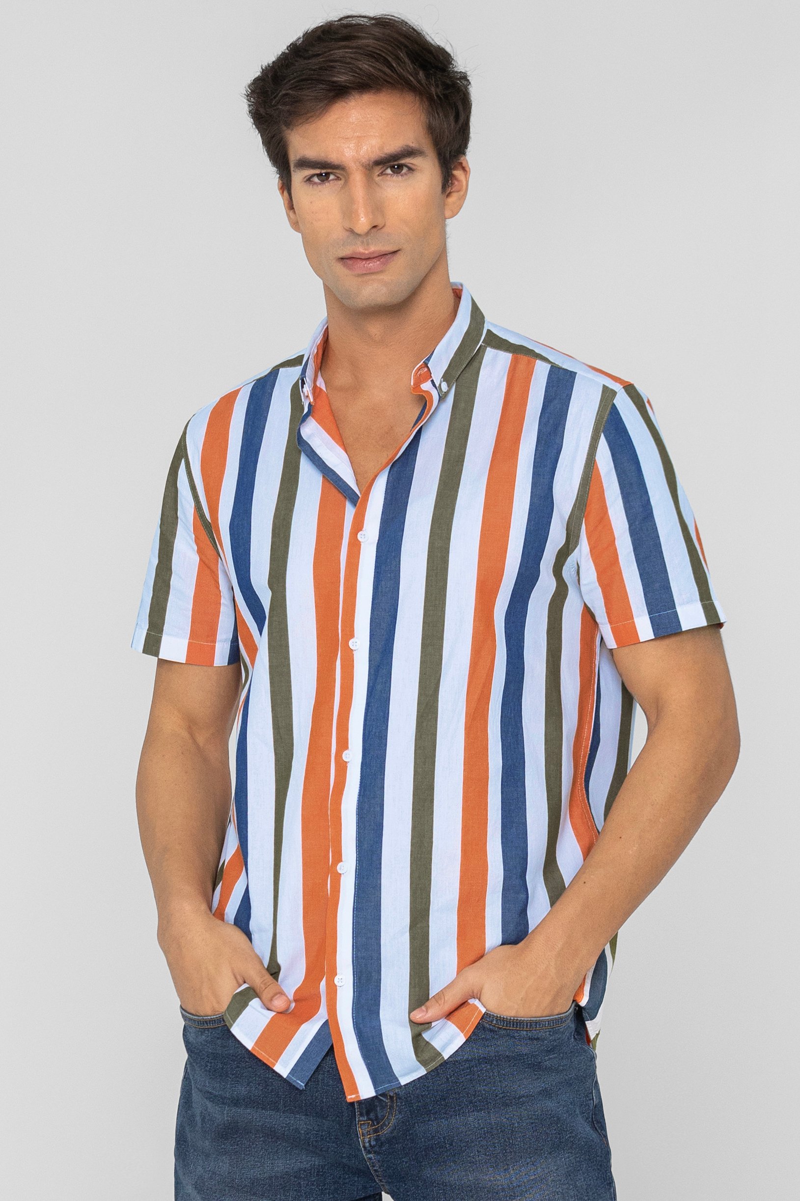 Enorsia Men's Orange Button Down Short Sleeve Shirt - Uk Xxl