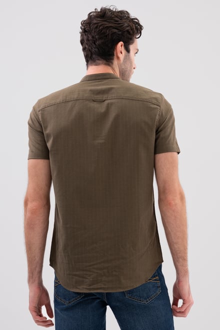 Men Grandad Collar Short Sleeve Shirt
