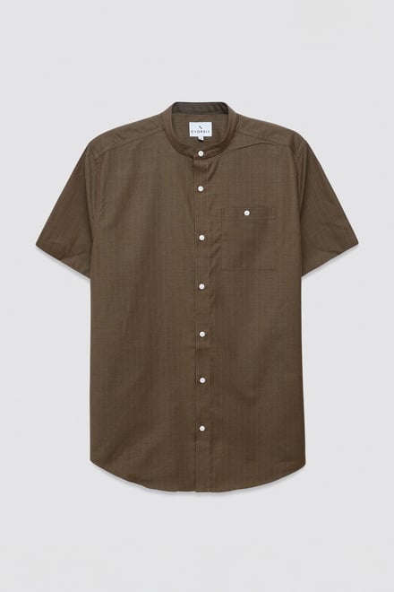 Men Grandad Collar Short Sleeve Shirt