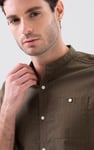 Men Grandad Collar Short Sleeve Shirt