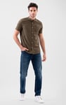 Men Grandad Collar Short Sleeve Shirt