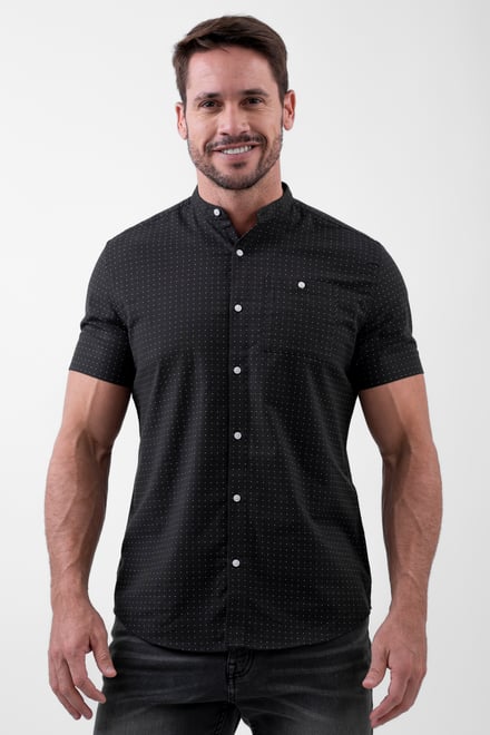 Printed Grandad Collar Short Sleeve Shirt