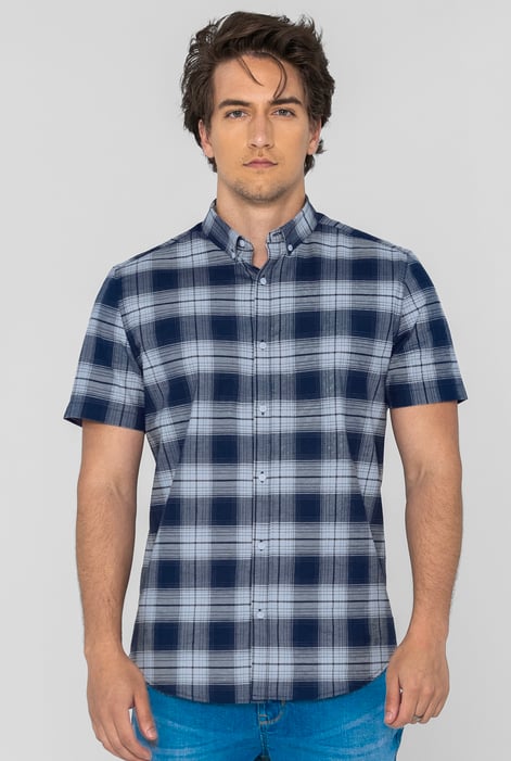 Grey Check Short Sleeve Oxford Shirt