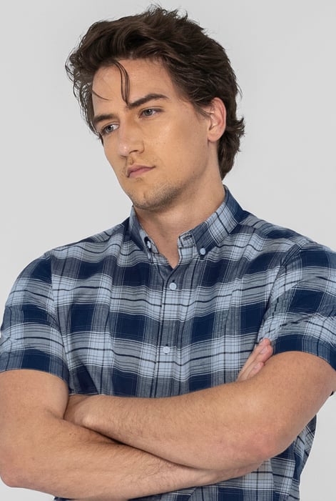 Navy Check Short Sleeve Oxford Shirt