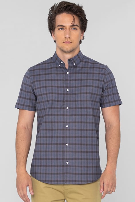 Grey Check Short Sleeve Oxford Shirt