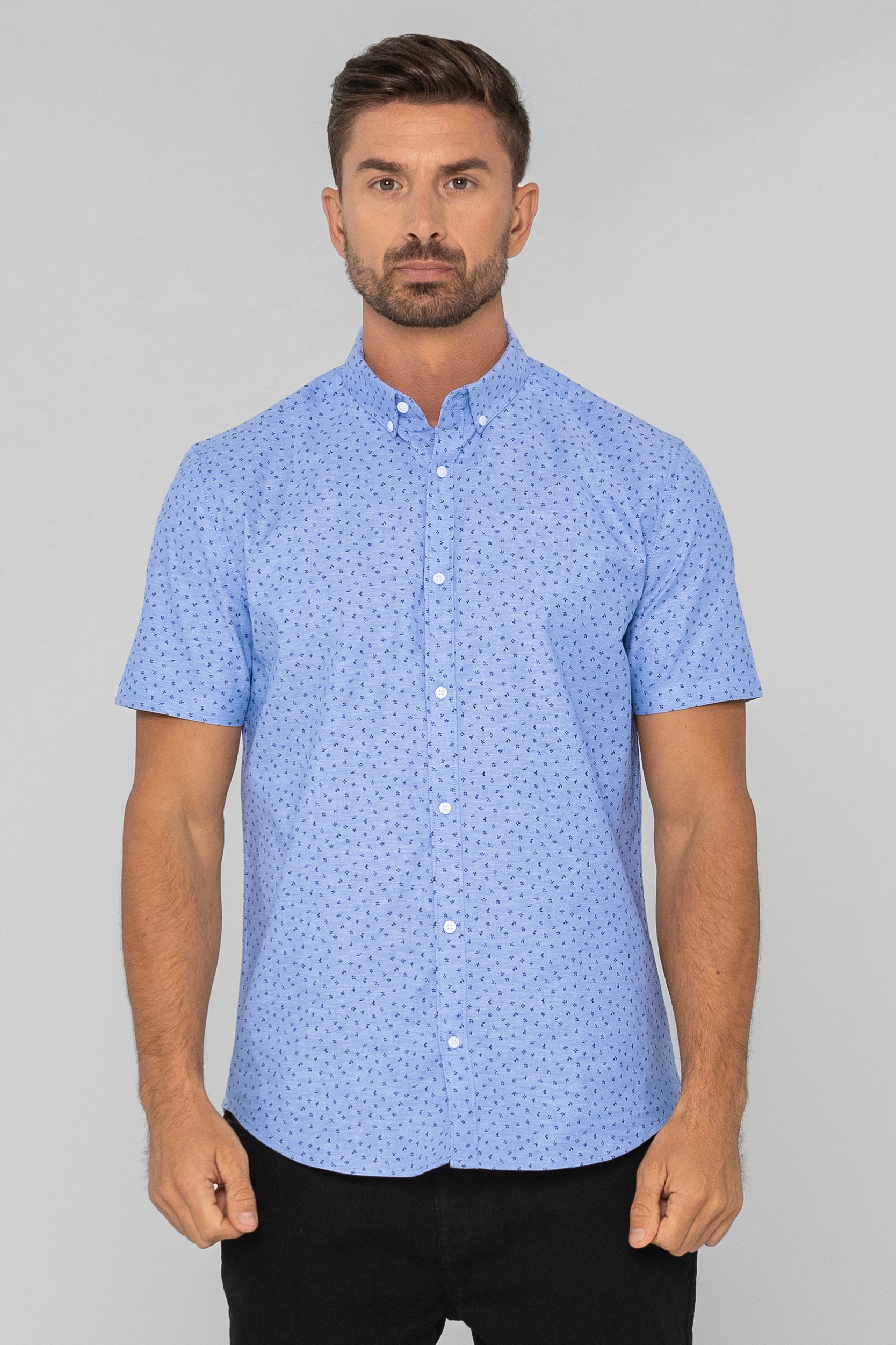 Enorsia Men's Blue Printed Short Sleeve Shirt - Uk M
