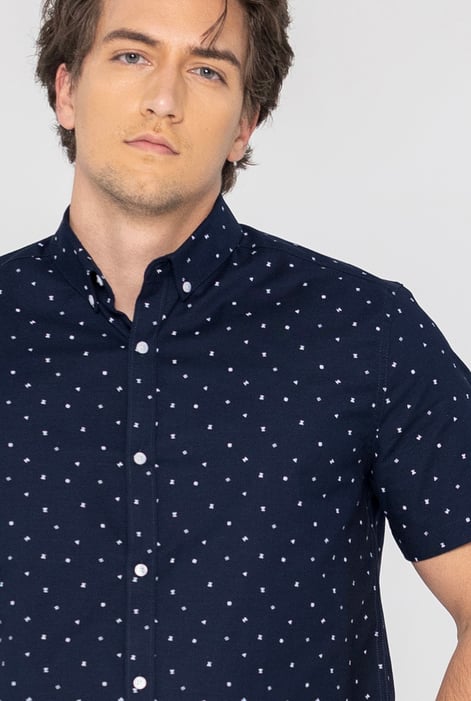 Navy Printed Short Sleeve Shirt