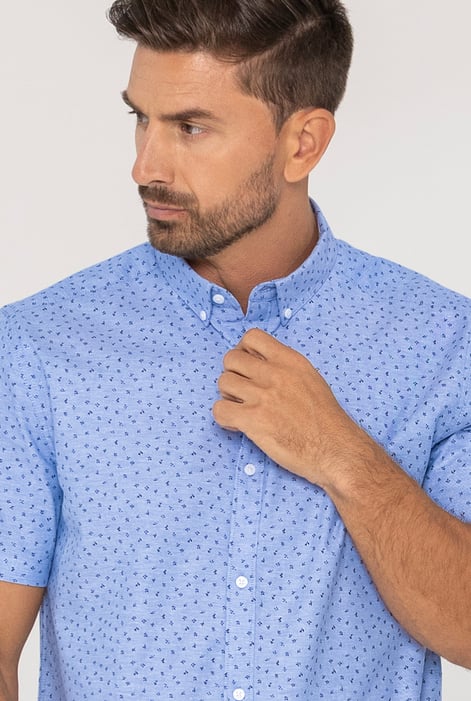 Blue Printed Short Sleeve Shirt