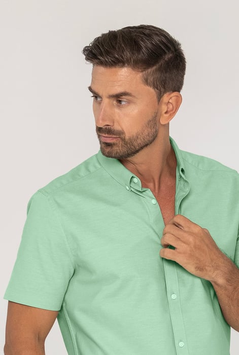 Mens Green Solid Short Sleeve Shirt