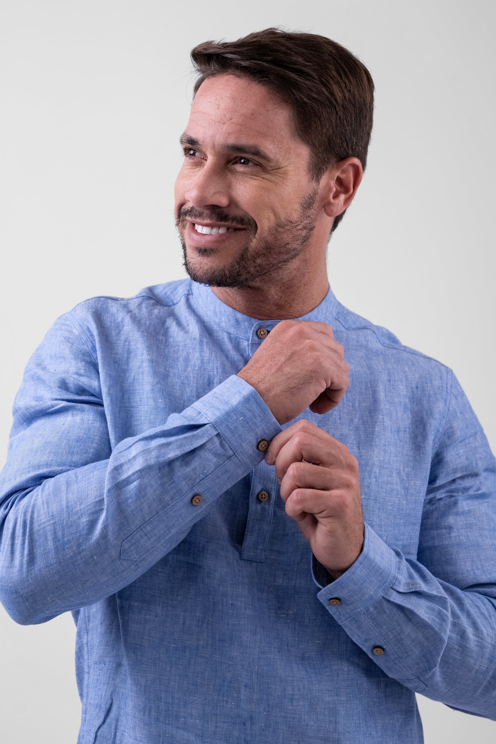 Band Collar Linen Shirt