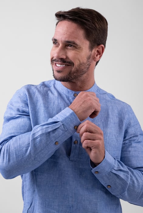 Blue Band Collar Linen Shirt