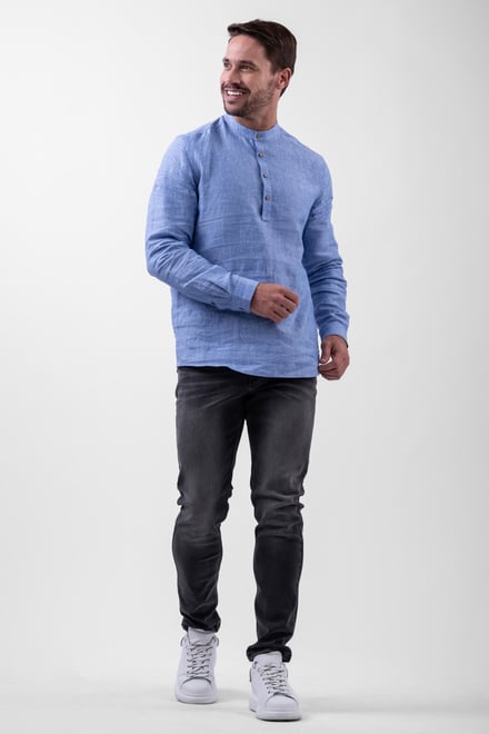 Band Collar Linen Shirt