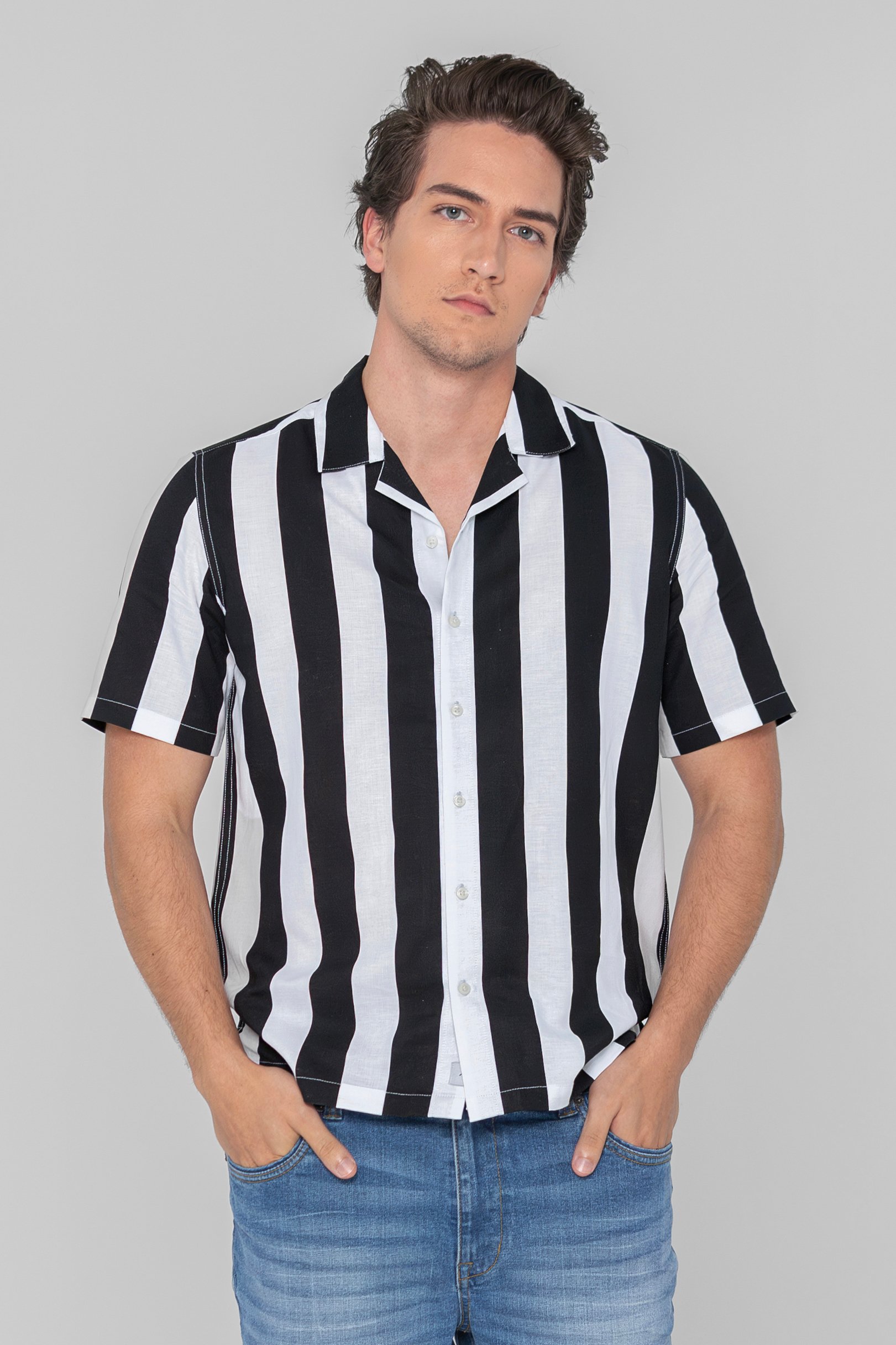 Enorsia Men's Black Revere Collar Short Sleeves Shirt - Uk Xxl