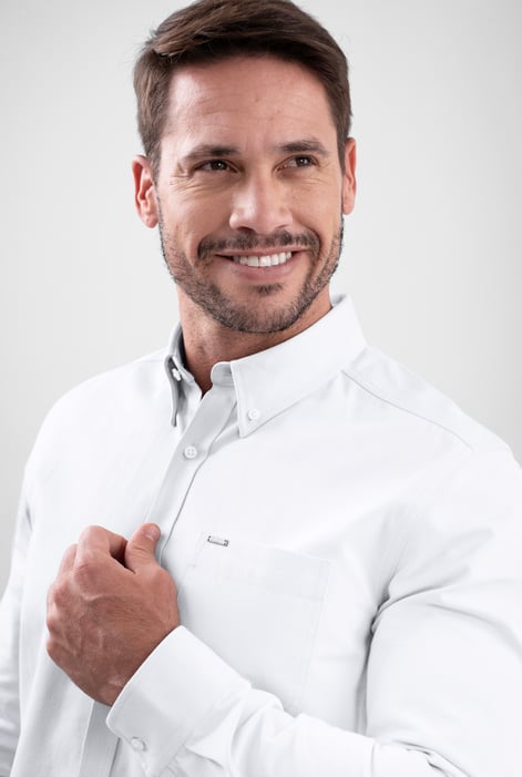 White Mens Button Down Collar L/S Shirt