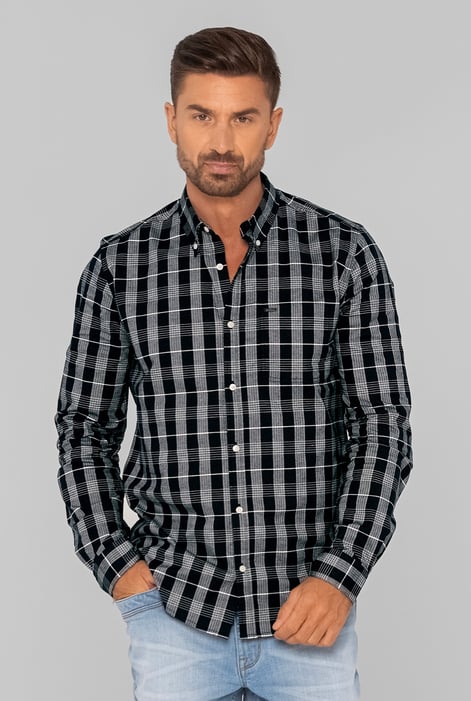 Men Red Button Down Collar Long Sleeve Shirt