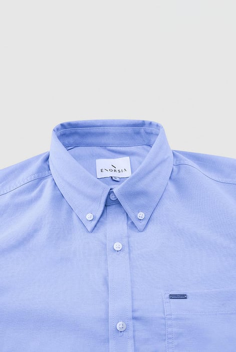 Men Sky Button Down Collar Long Sleeve Shirt