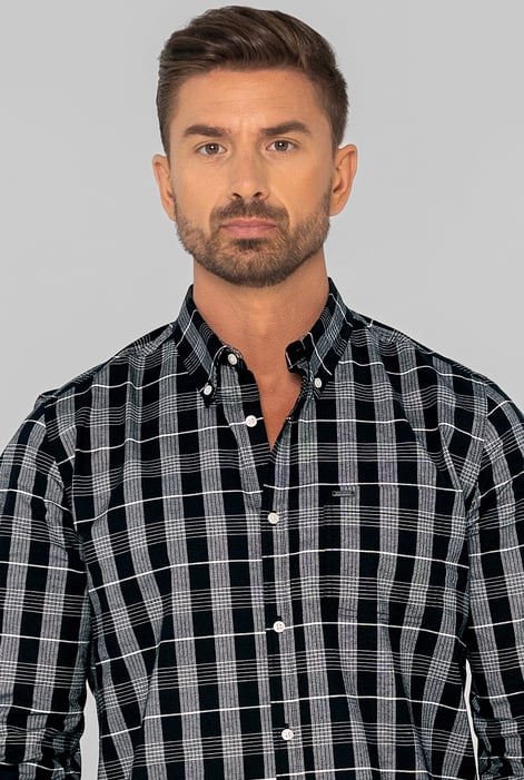 Men Black Button Down Collar Long Sleeve Shirt
