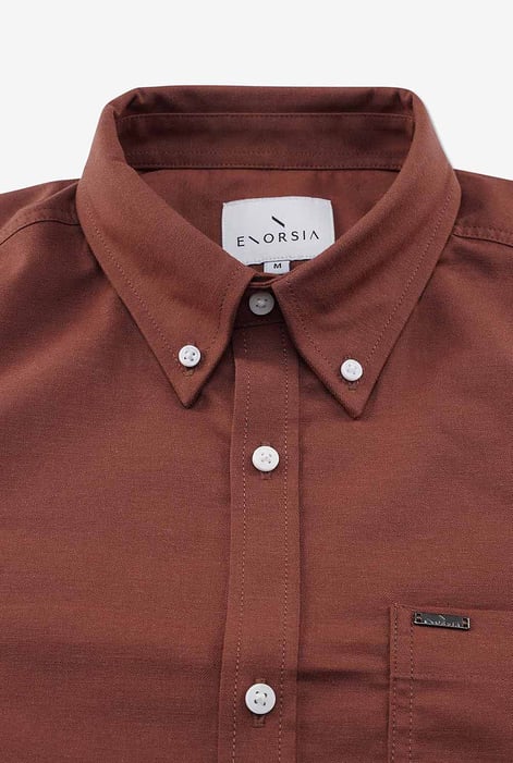 Men Red Button Down Collar Long Sleeve Shirt
