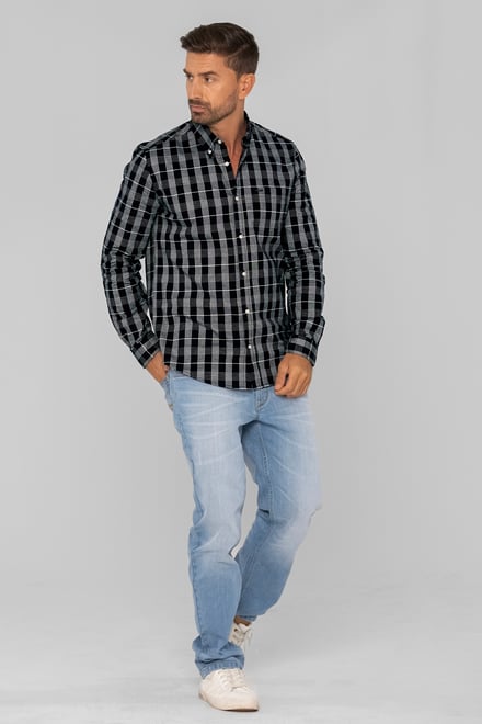 Men Button Down Collar Long Sleeve Shirt