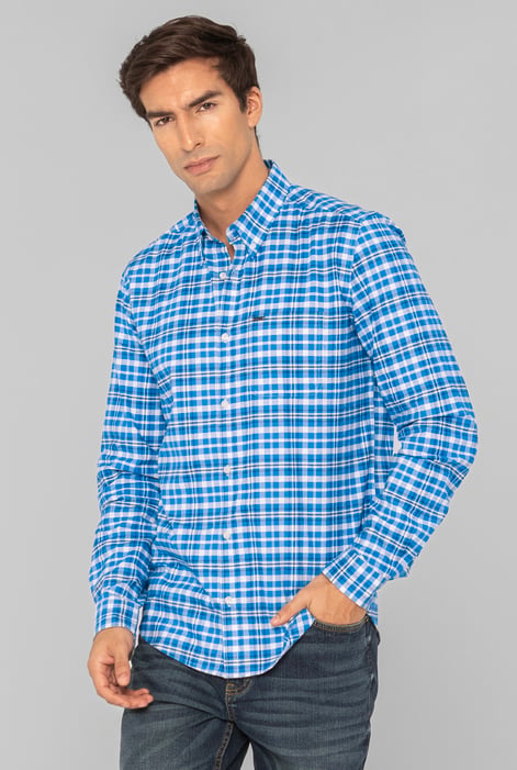 Men Red Button Down Collar Long Sleeve Shirt
