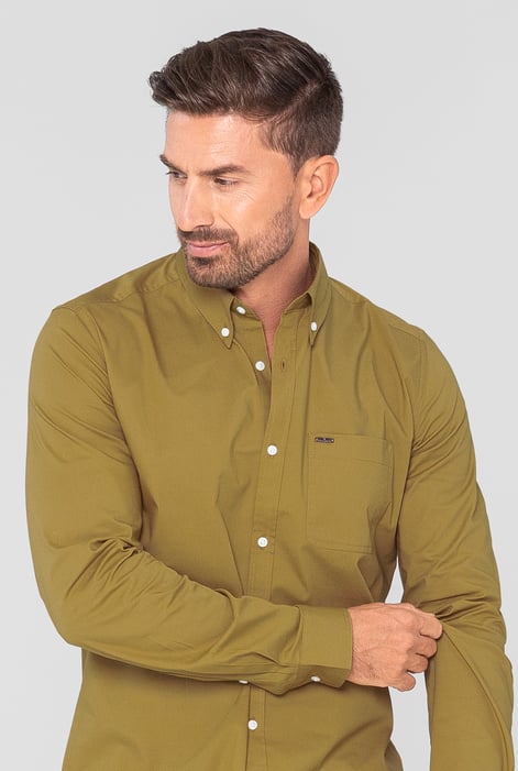 Gold Solid Long Sleeve Regular Fit Shirt