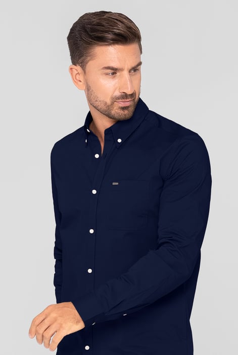 Navy Solid Long Sleeve Regular Fit Shirt