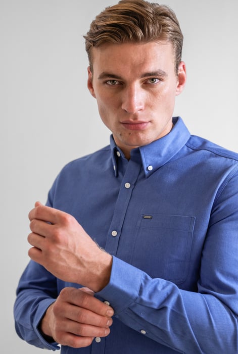 Blue Button Down Collar Long Sleeve Shirt