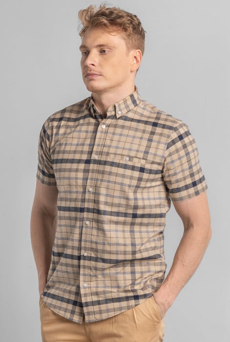 Mens Cream Button Down SS Oxford Shirt