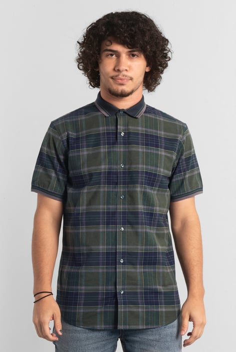 Mens Orange Short Sleeve Shirt With Rib Collar