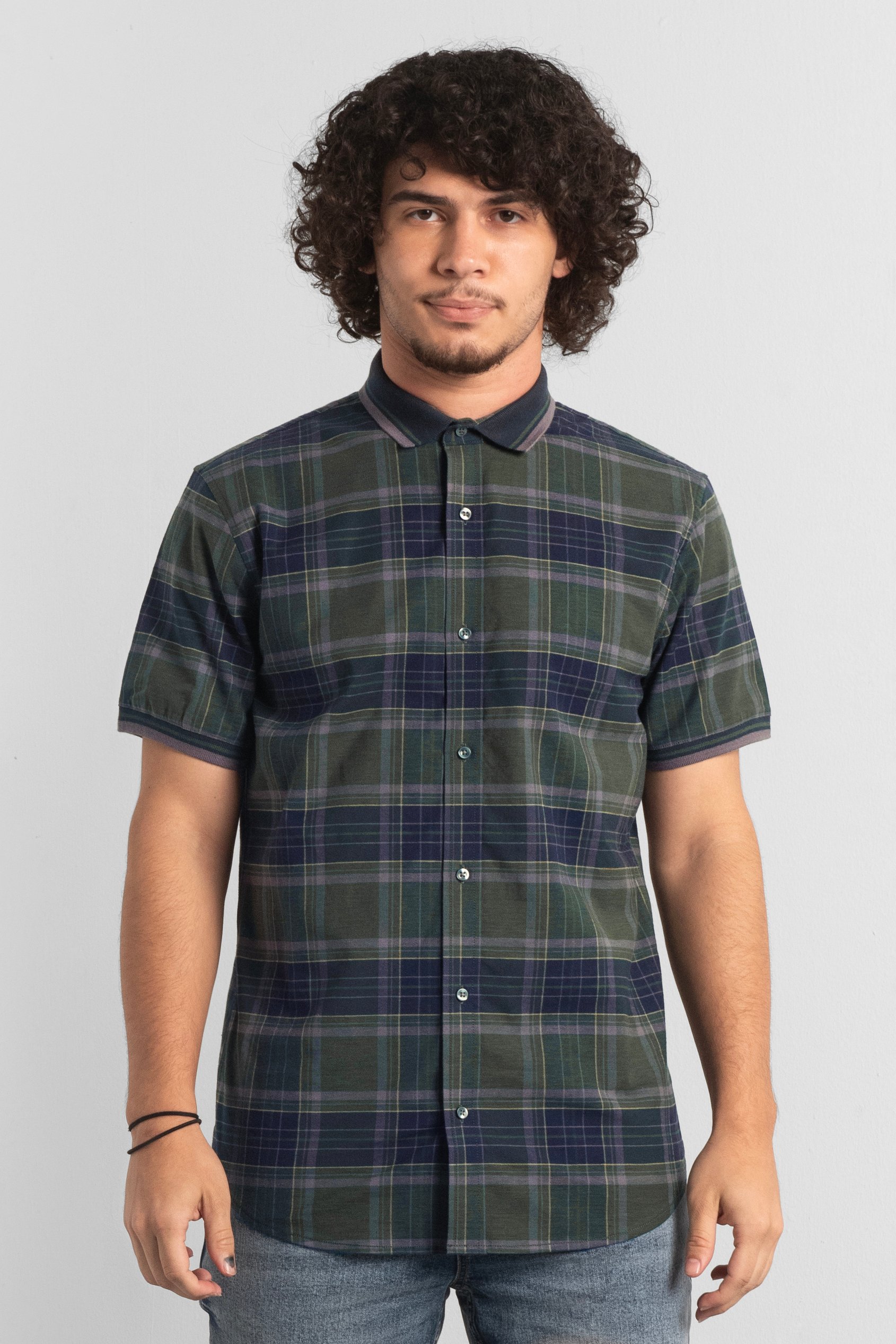 Enorsia Men's Blue Short Sleeve Shirt With Rib Collar - Uk Xxl