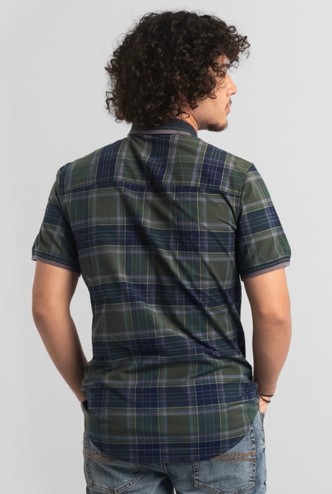 Men's Green  Mucle Fit Short Sleeve Oxford Shirt