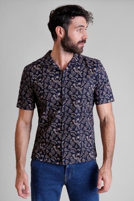 Pencilled Revere Collar Short Sleeve Shirt