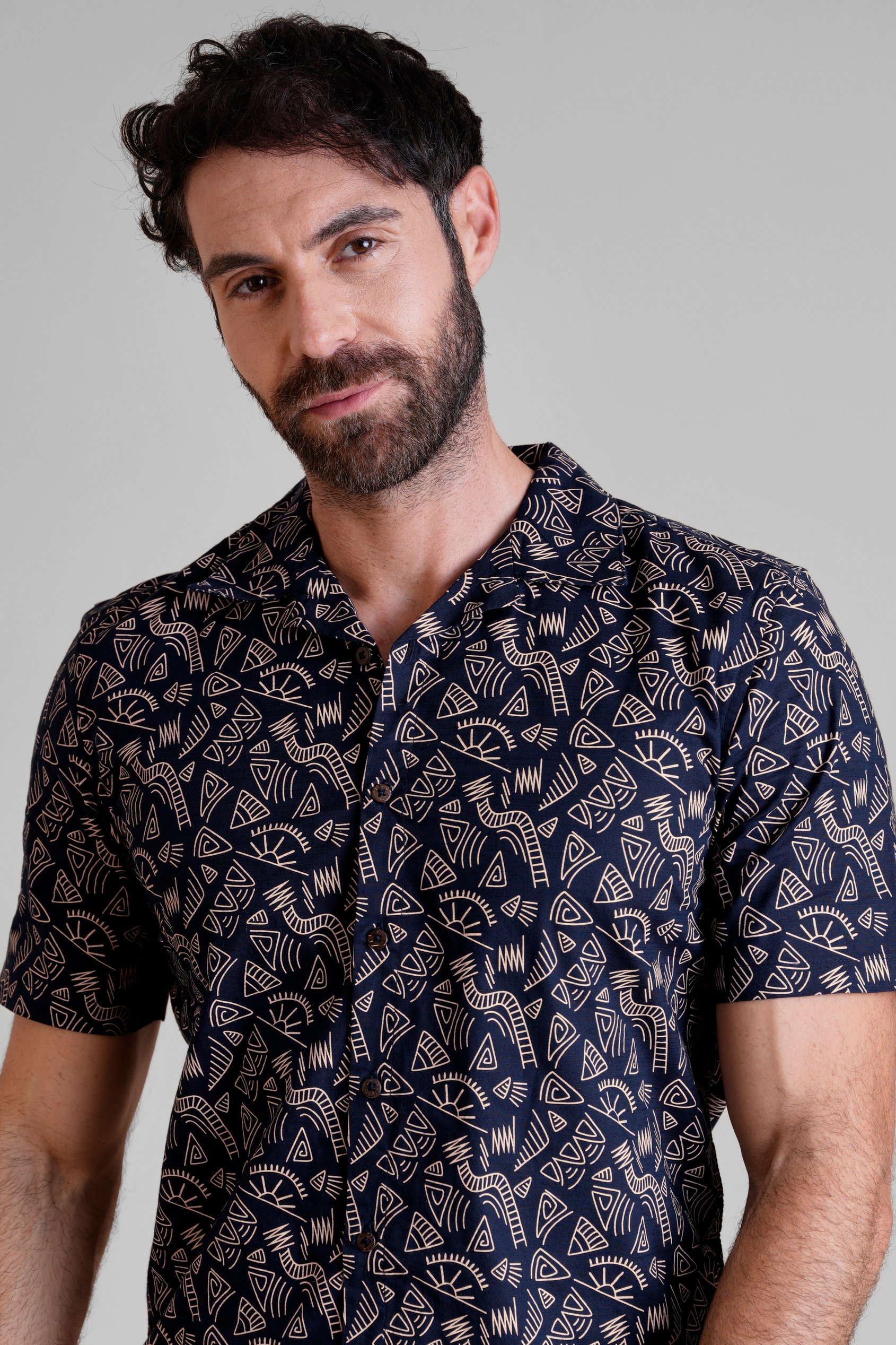 Pencilled Revere Collar Short Sleeve Shirt