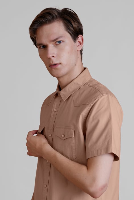Brown Stretch Ripstop Short Sleeve Utility Shirt