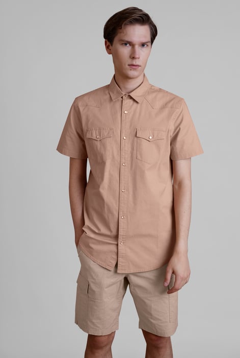 Brown Stretch Ripstop Short Sleeve Utility Shirt