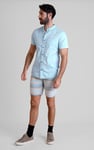 Regular Fit Cotton Linen Grandad Collar S/S  Shirt