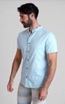 Regular Fit Cotton Linen Grandad Collar S/S  Shirt