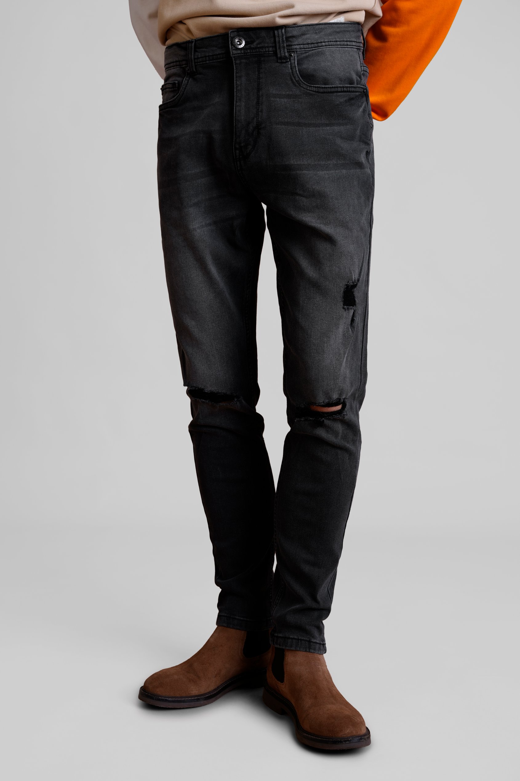 Enorsia Men's Black Washed Skinny Fit Jeans - Uk 30