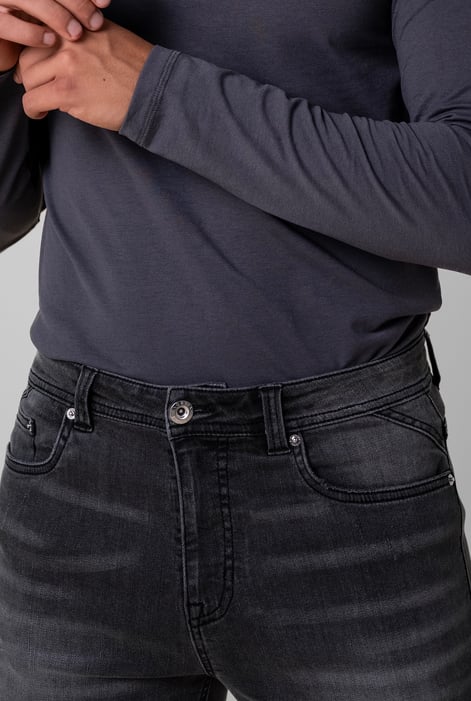 Grey Regular Fit Distressed Stretch Denim Jeans