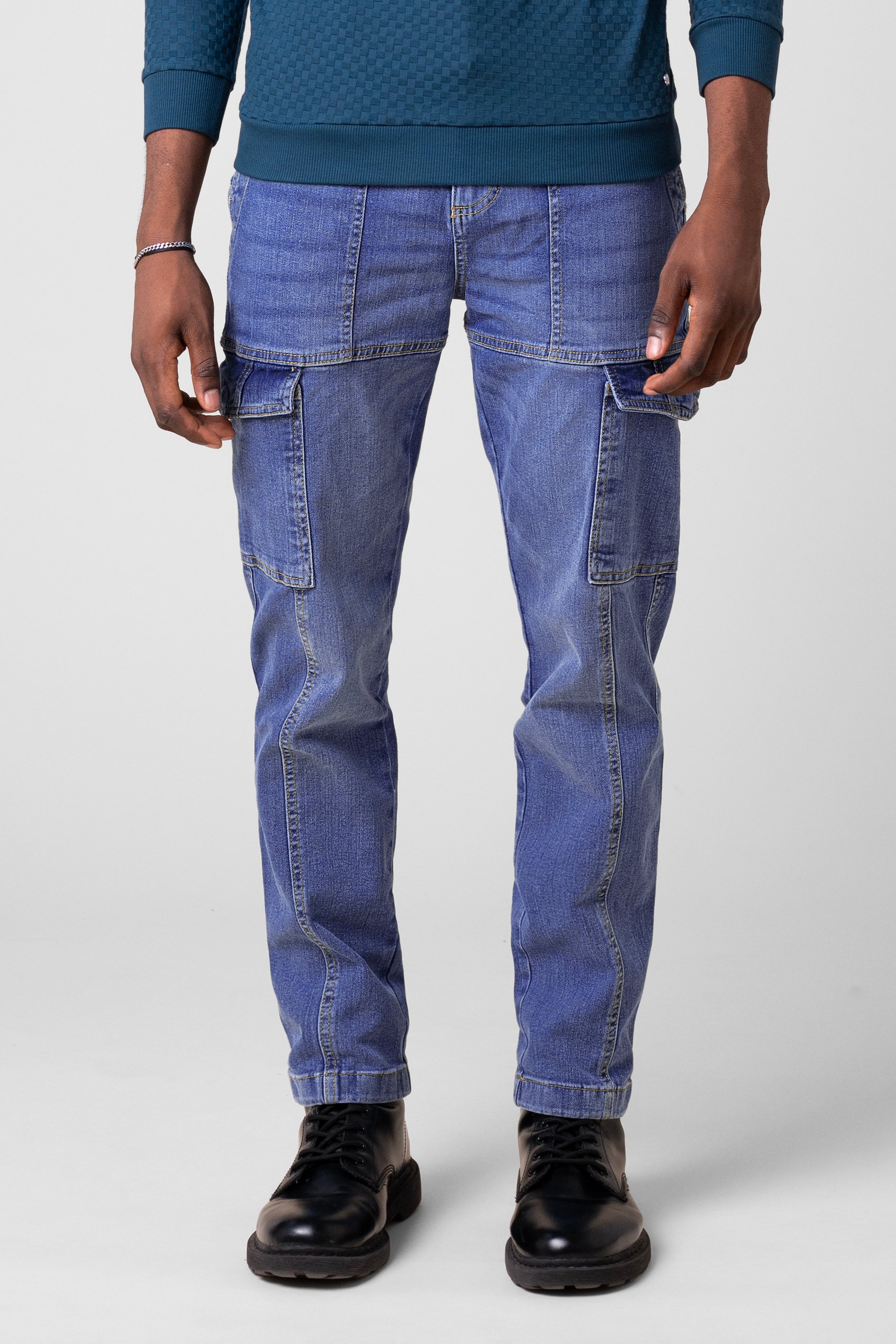 Enorsia Men's Blue Regular Fit Utility Jeans - Uk 36