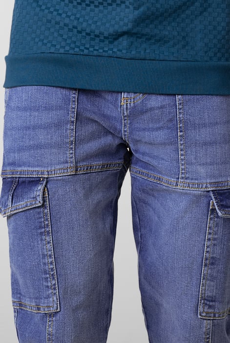 Mens Blue Regular Fit Utility Jeans