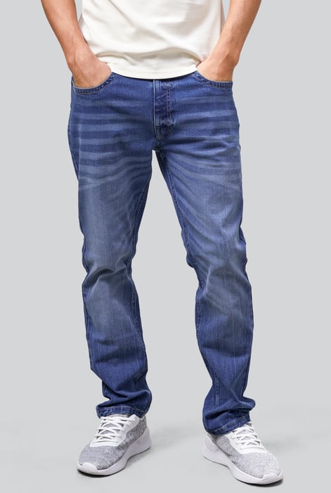 Mens Mid Blue Cotton Blend Slim Fit Jeans