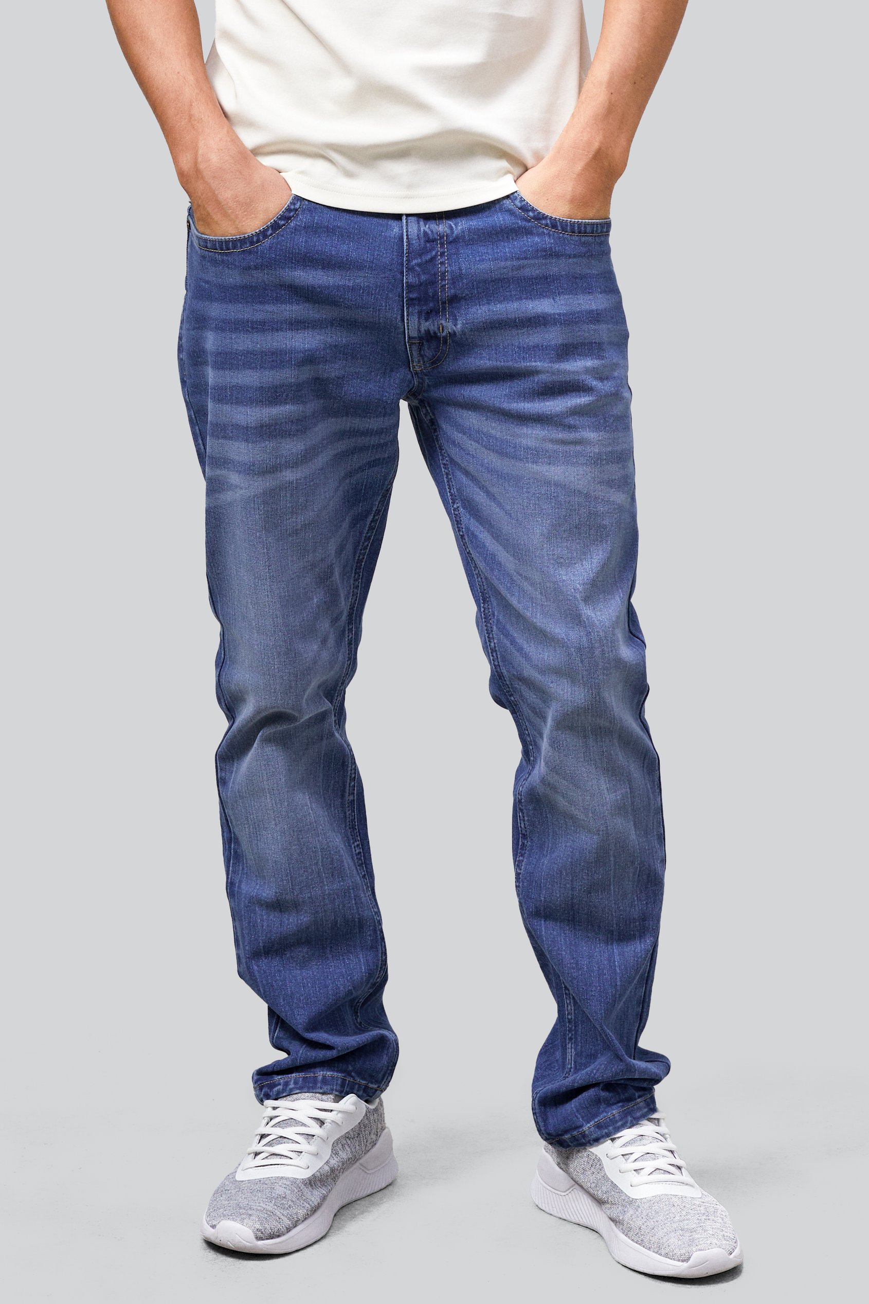 Enorsia Men's Mid Blue Cotton Blend Slim Fit Jeans - Uk 34