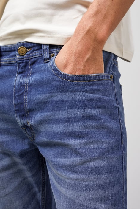 Mens Mid Blue Cotton Blend Slim Fit Jeans