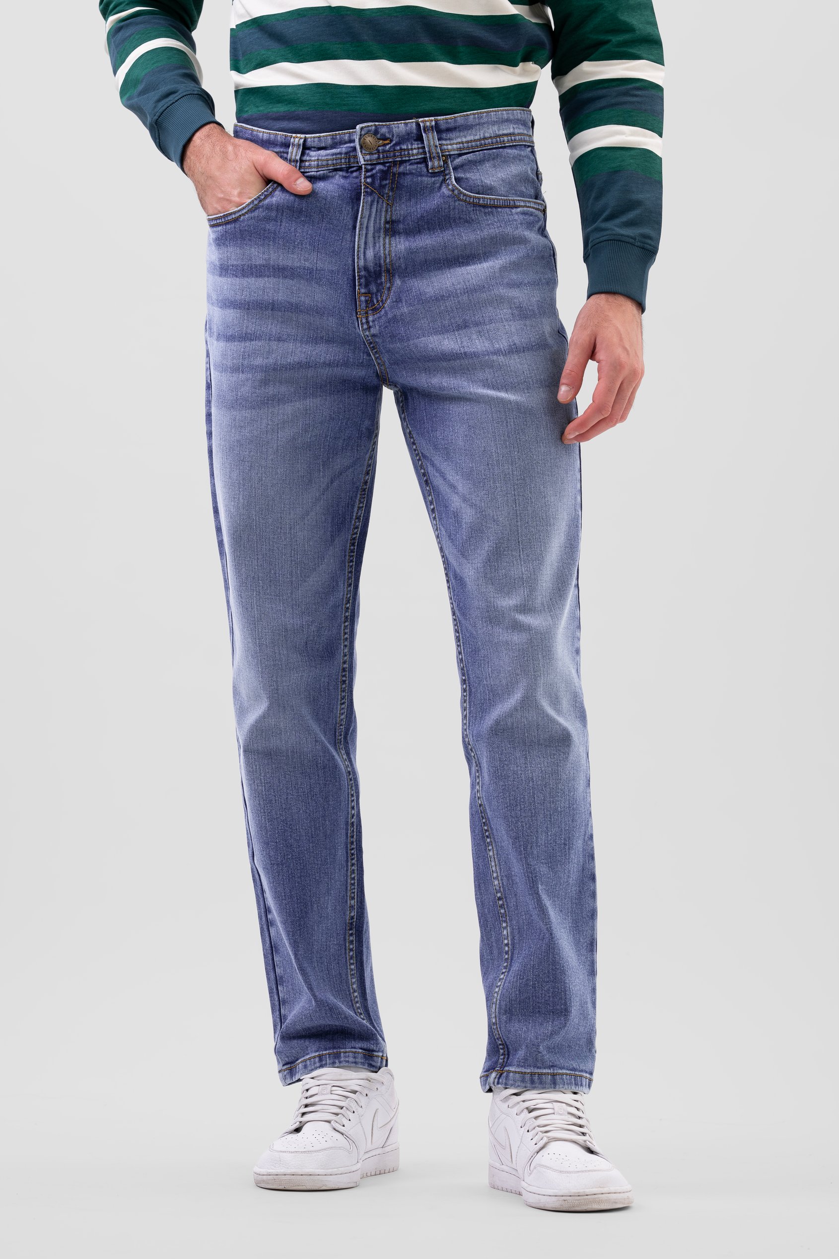 Enorsia Men's Mid Blue Comfort Stretch Straight Fit Jeans - Uk 38